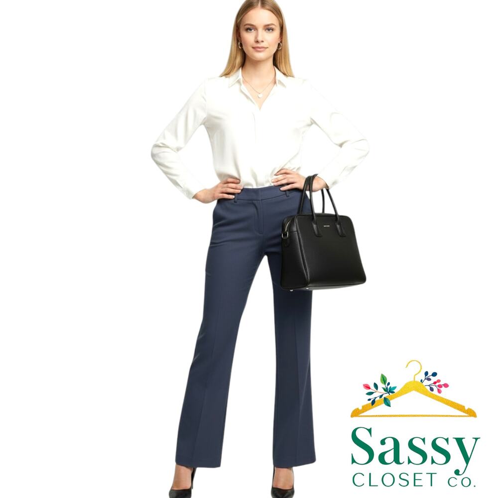LOFT Navy Blue Julie Trouser Pants 10S Short Wide Leg Work Stretch 347477